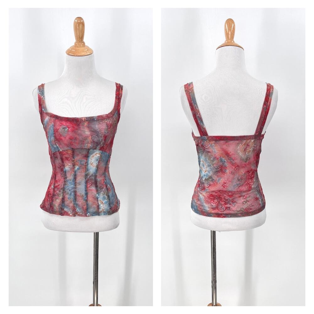 ON GOSSAMER Lace Cami Tank Womens Large Red Pink Blue Y2K Layering